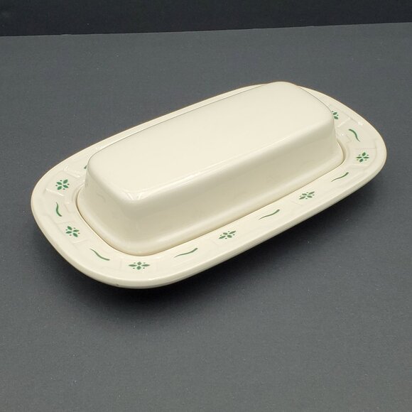 Longaberger Woven Traditions Heritage Green Covered Butter Dish - Picture 1 of 7